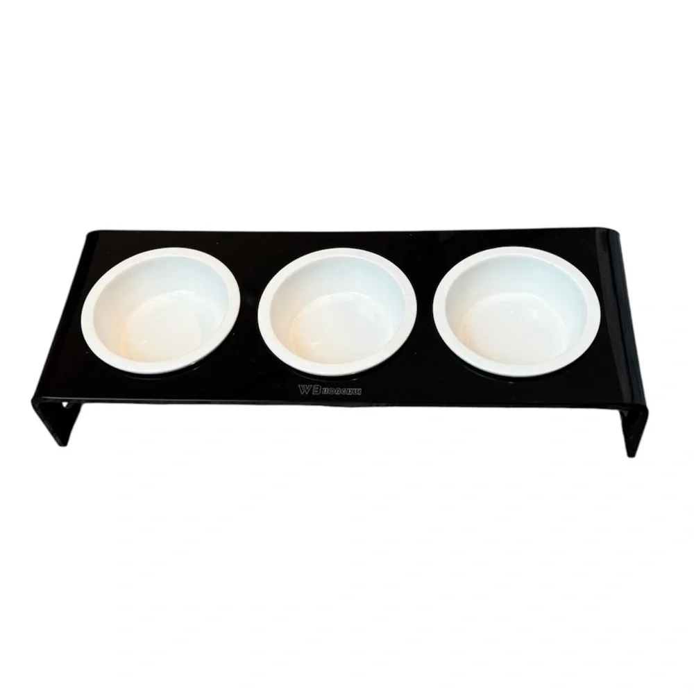 Tilted Raised Elevated Food & Water 3 Bowls Acrylic & Stand for Cat Small Dogs